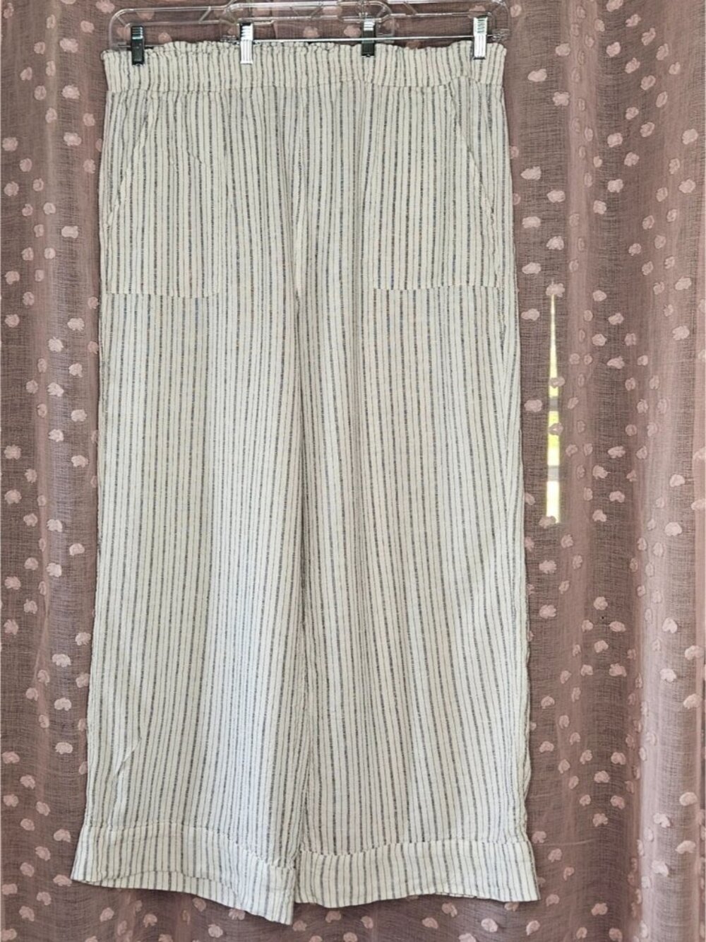 black & cream linen blend palazzo pants elasticized waist